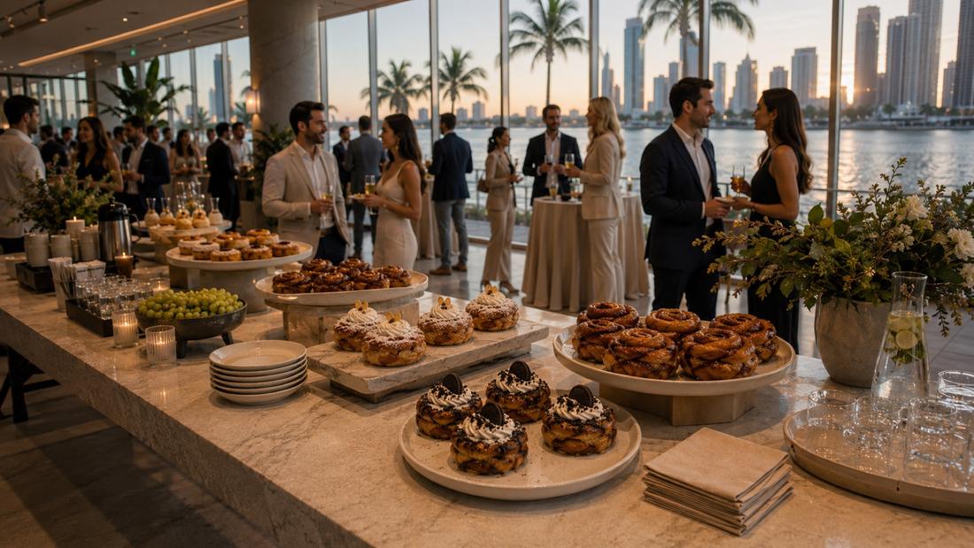 Goldie's cinnamon buns served at a private event overlooking the Miami skyline